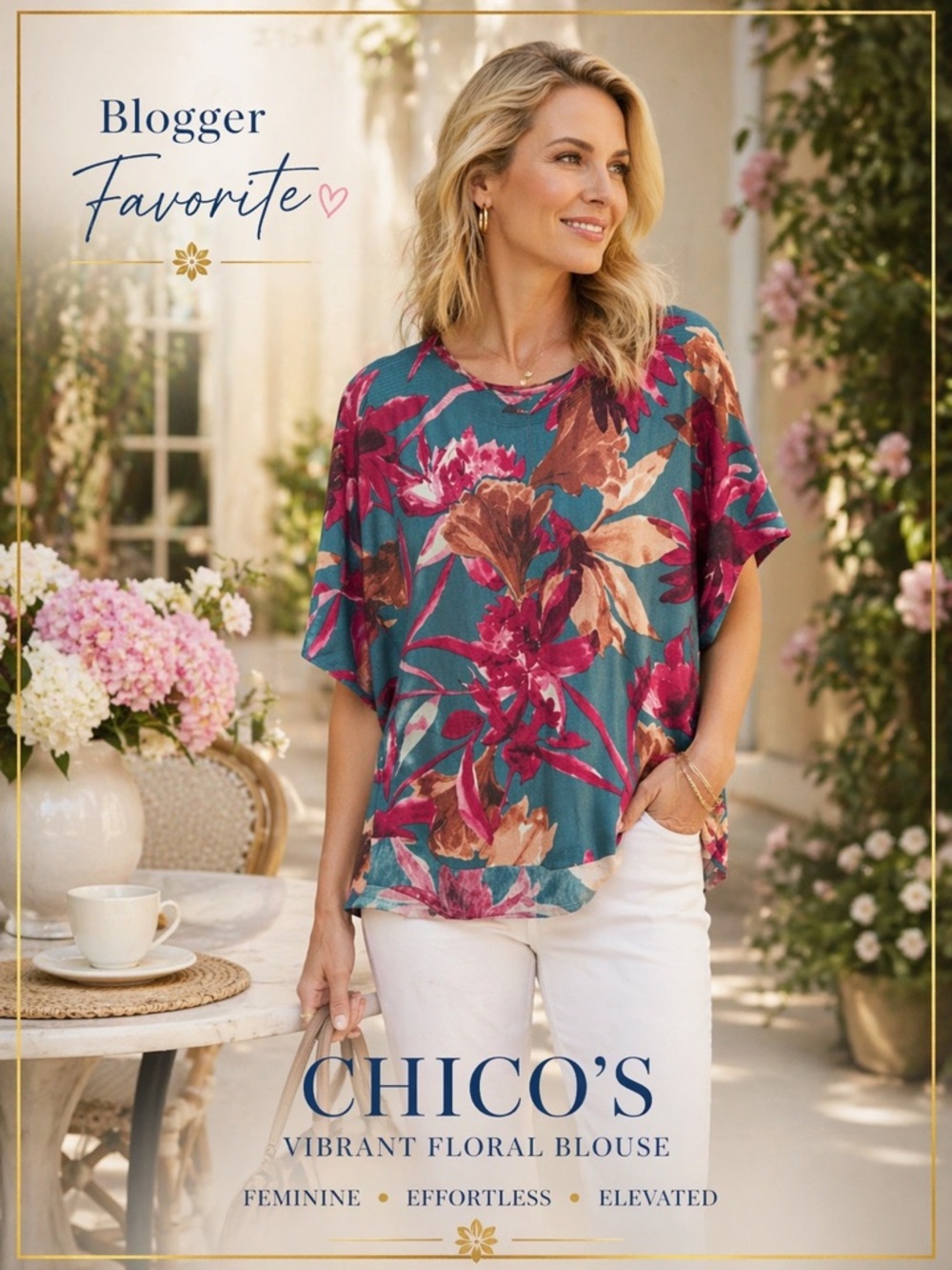 NWT Chico’s Vibrant Floral Sweater✨ Garden Brunch Chic Pink & Blue Effortless